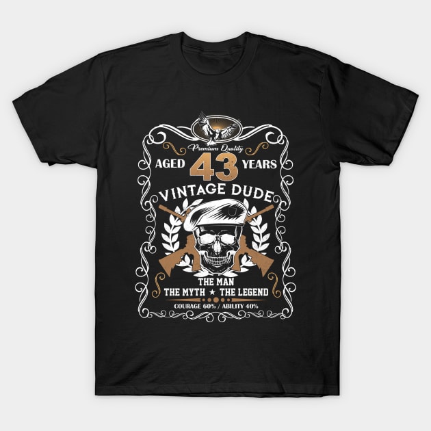 Skull Aged 43 Years Vintage 43 Dude T-Shirt by Hsieh Claretta Art